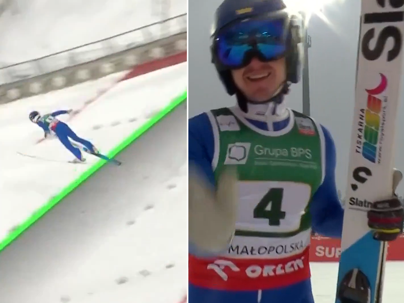 Ukrainiec huknął 145 metrów na Wielkiej Krokwi i otarł się o rekord. To go poniosło